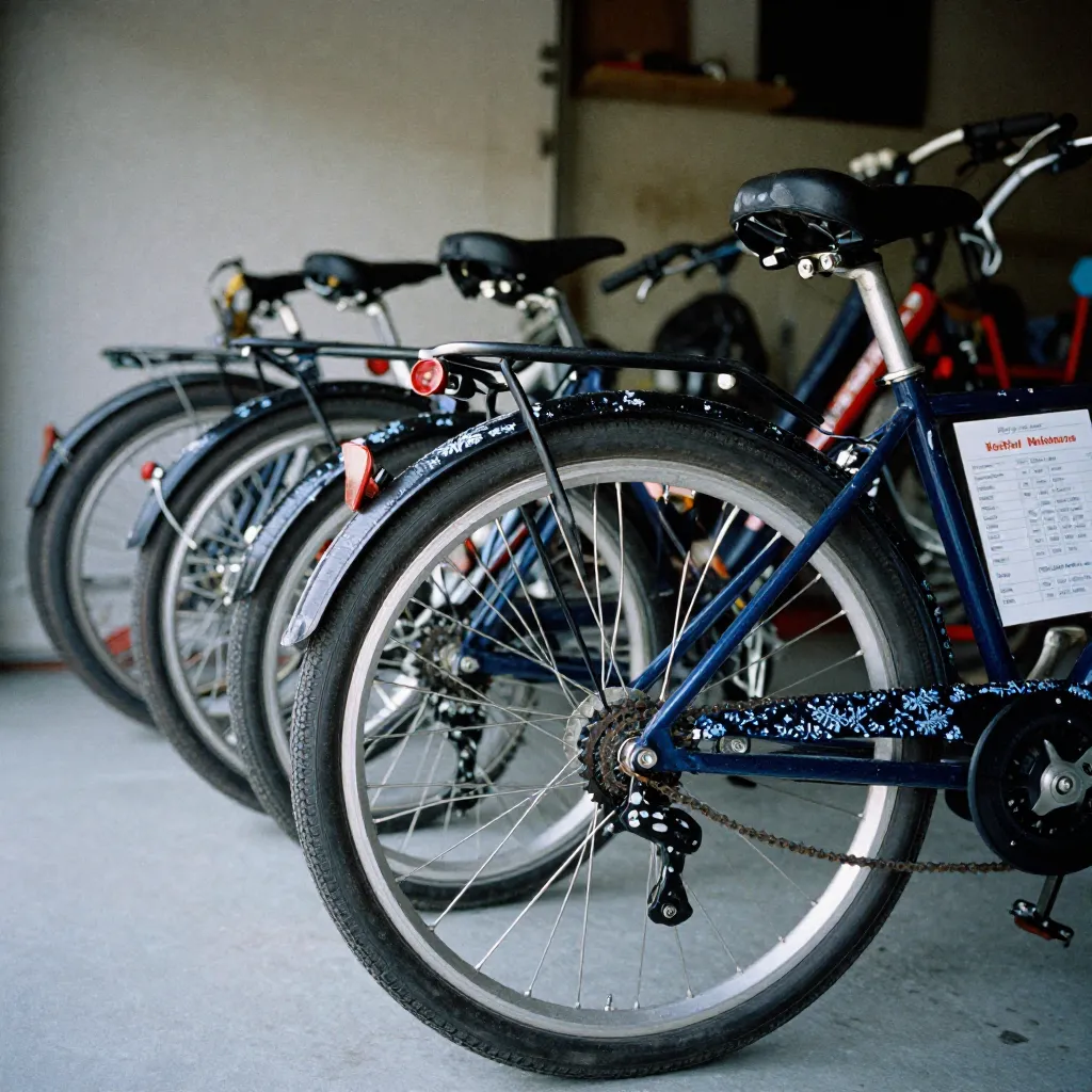 City bikes organized in garage storage