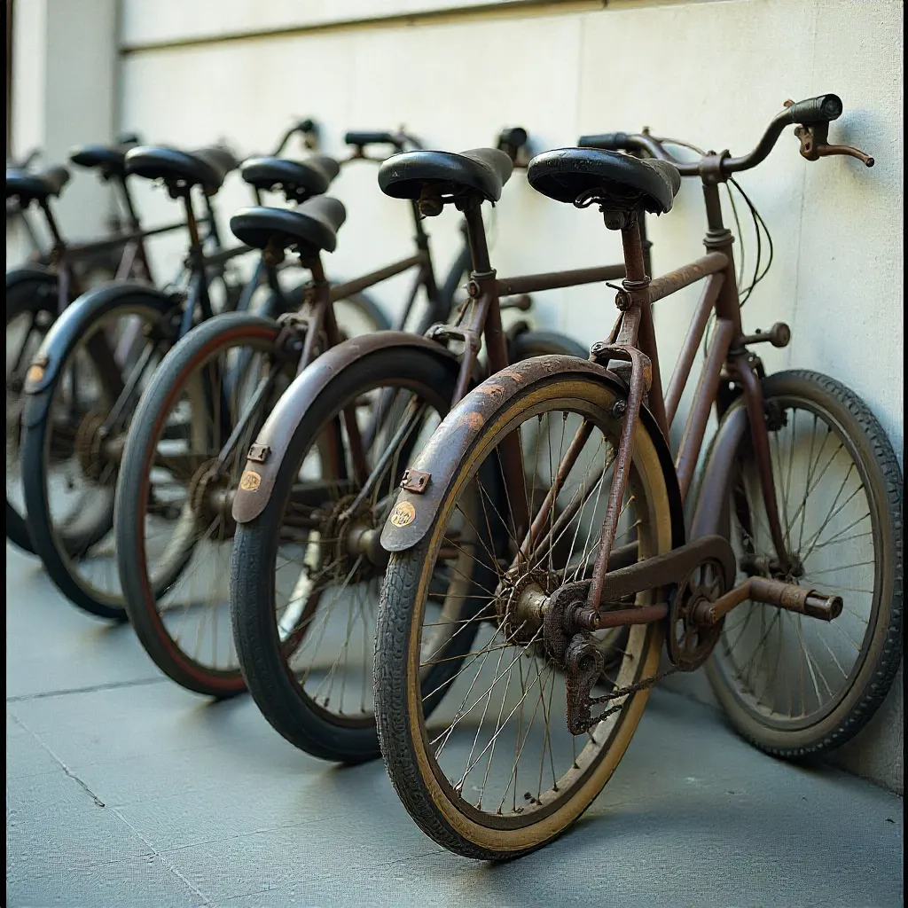 Group of commuter bicycles positioned for storage